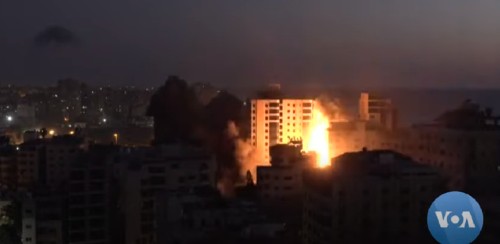 Israeli airstrike on Gaza, May 2021. Screenshot from Voice of America video (public domain).