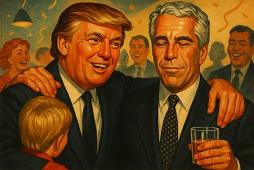 Trump and Jeffrey Epstein. Generated using Sora AI by Mike Goad. CC0 Public Domain Dedication.
